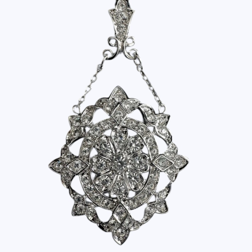 Vintage Nolan Miller Rhinestone Snowflake Pendant Necklace & Earrings Set